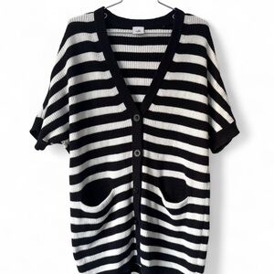CAbi Whistle Oversized Black and White Striped Short-Sleeve Cardigan Size S